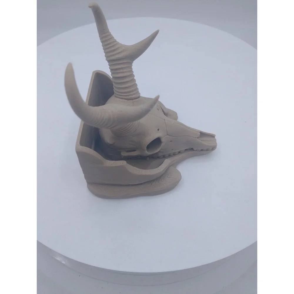 3D Printed Animal Skull Jewelry Holder Pronghorn Ring Display Tan Organizer